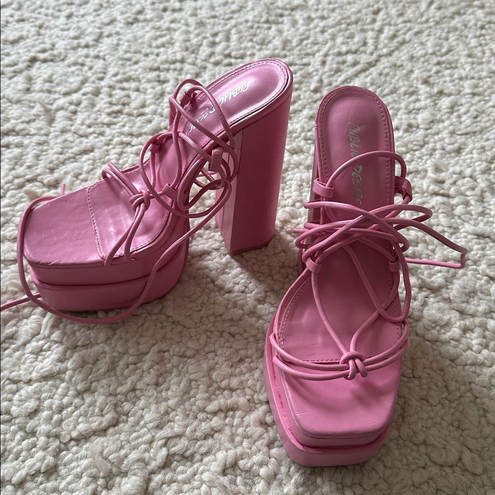 Pink Platform Lace-Up High Heel Sandals size 7